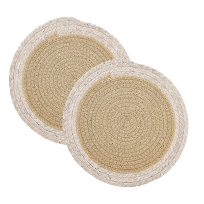 Napperon ultra-épais tissé rond en coton naturel résistant à la chaleur - 9 po x 9 po