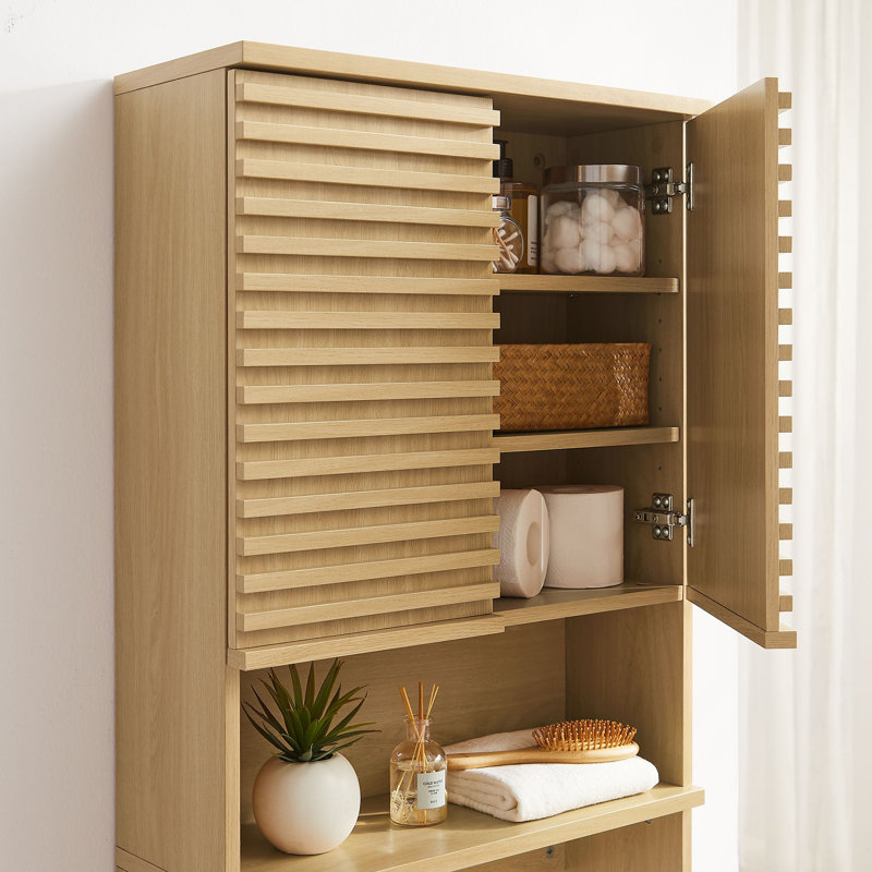 Natural Oak Over the Toilet Storage Cabinet with Adjustable Shelving