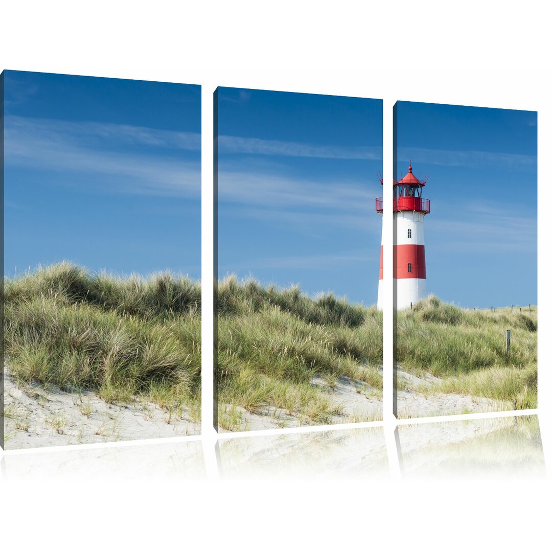 3-tlg. Leinwandbilder-Set Leuchtturm hinter Dünen, Fotodruck