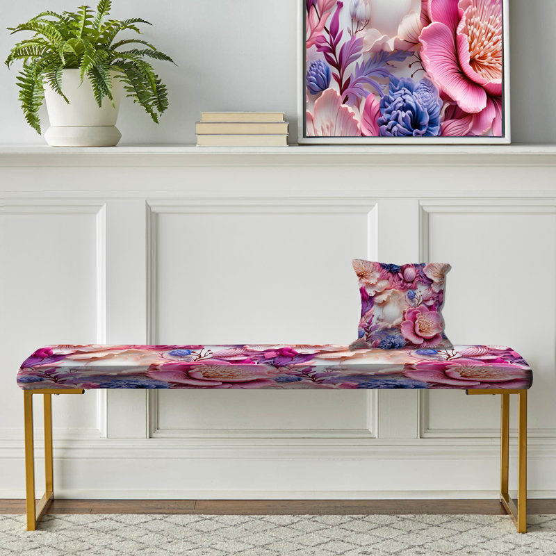 Seashell Serenade V - motif tropical - banc rembourré doré bord de mer