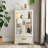 Elegant Lighted Glass Curio Display Cabinet With Adjustable Shelves, 2 Doors, 1 Drawer And Bulb, White-1983654718-1995215180