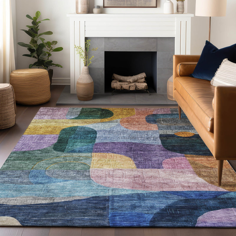 Tapis intérieur / extérieur bleu Elina , 10 pi x 14 pi