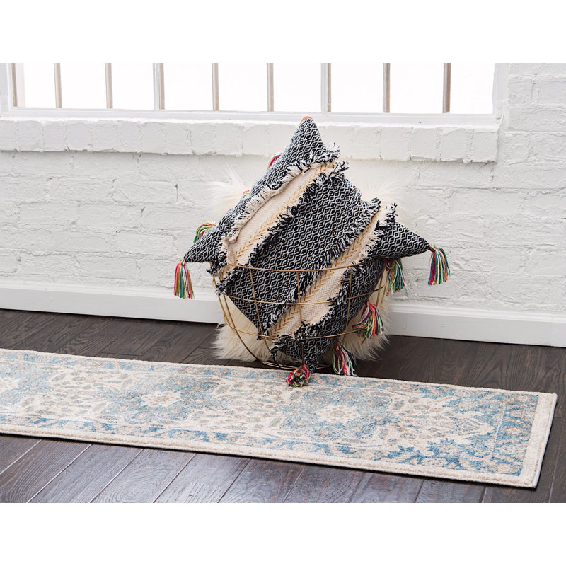 Tapis oriental bleu / beige Linz, Tapis de couloir 2 pi x 6 pi