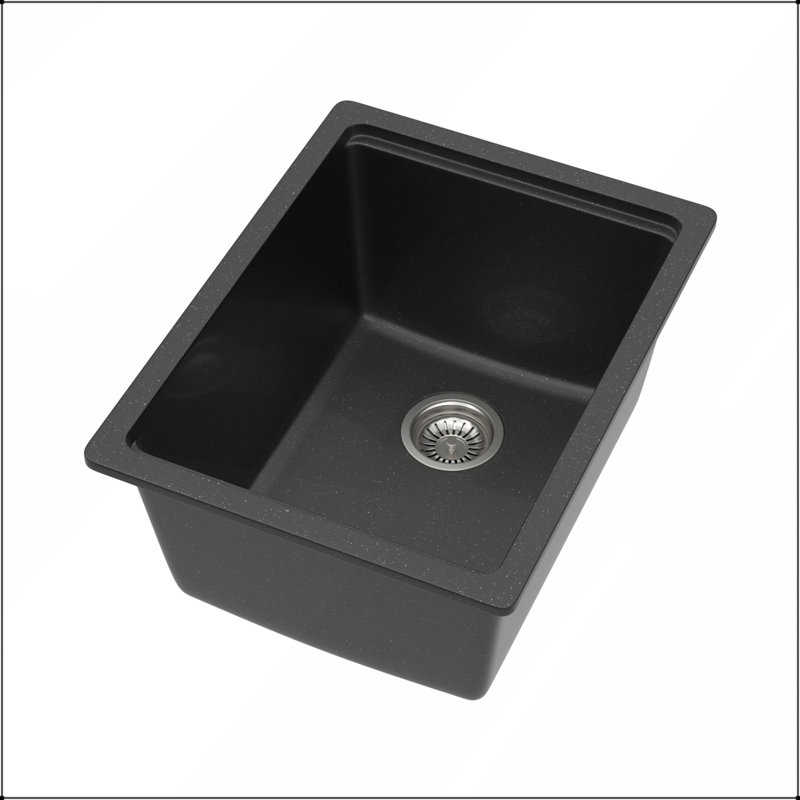 Évier de bar à quartz - Comptoir de cuisine en granite noir 15 x 20 po avec accessoires
