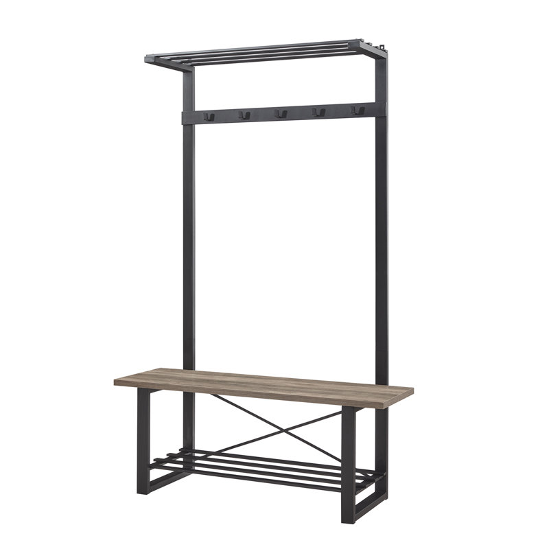 Telles 47.25 " Wide Hall Tree with Shoe Storage and Shelves, Gray