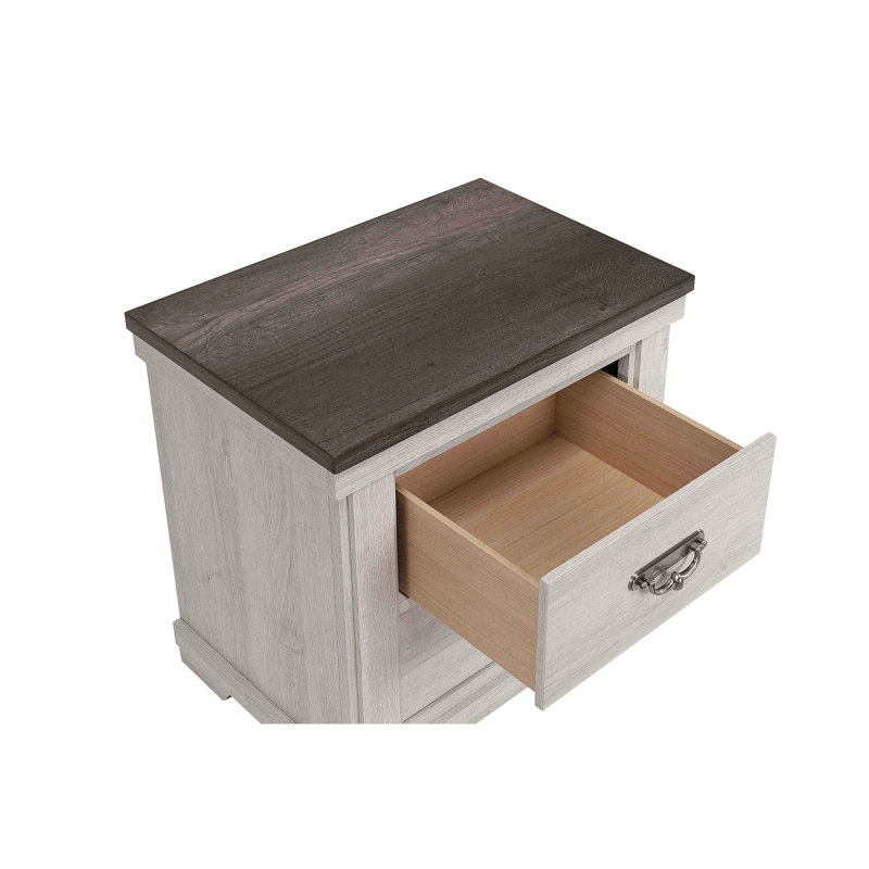 Table de chevet style avec 2 tiroirs au fini rustique beige et blanc