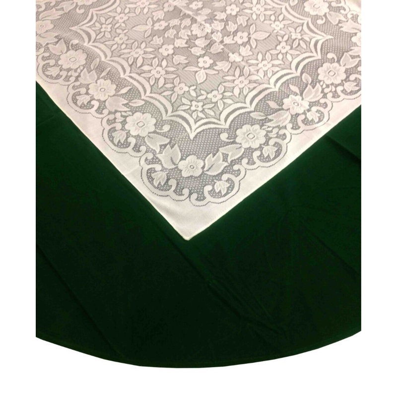 LACE TOPPER WITH PLAIN ROUND Calijah Solid Colour Tablecloth set, Green