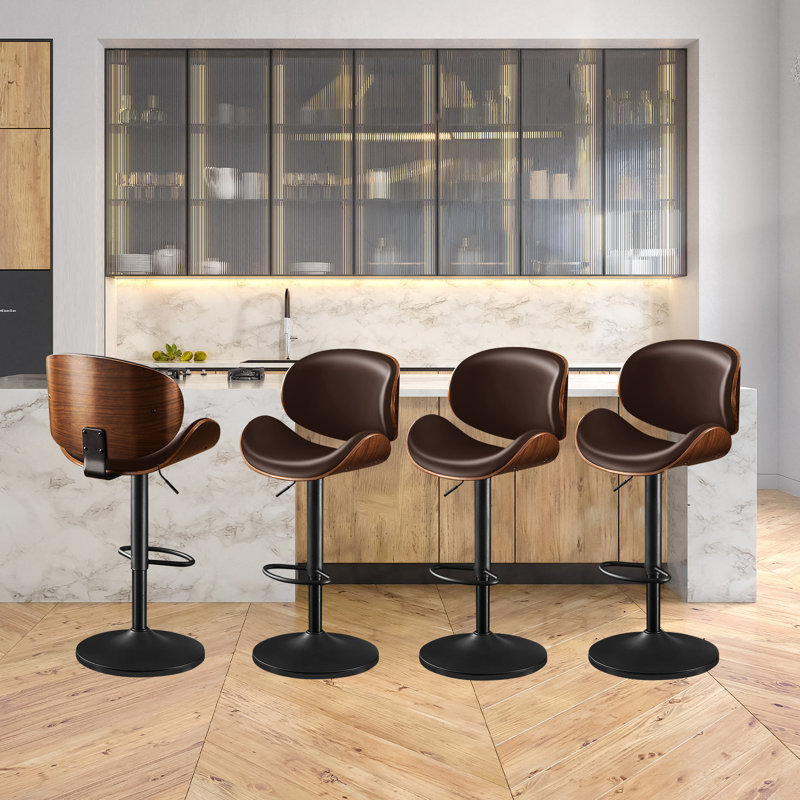 Modern Adjustable Swivel Barstools, Brown