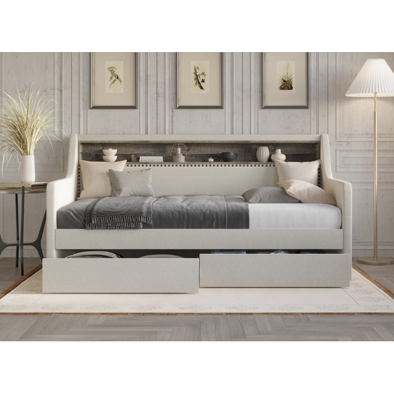 Amylah Upholstered Storage Daybed, Gray