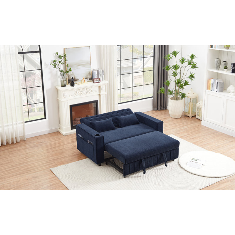 Canapé-lit rembourré 61 po, Chenille bleu