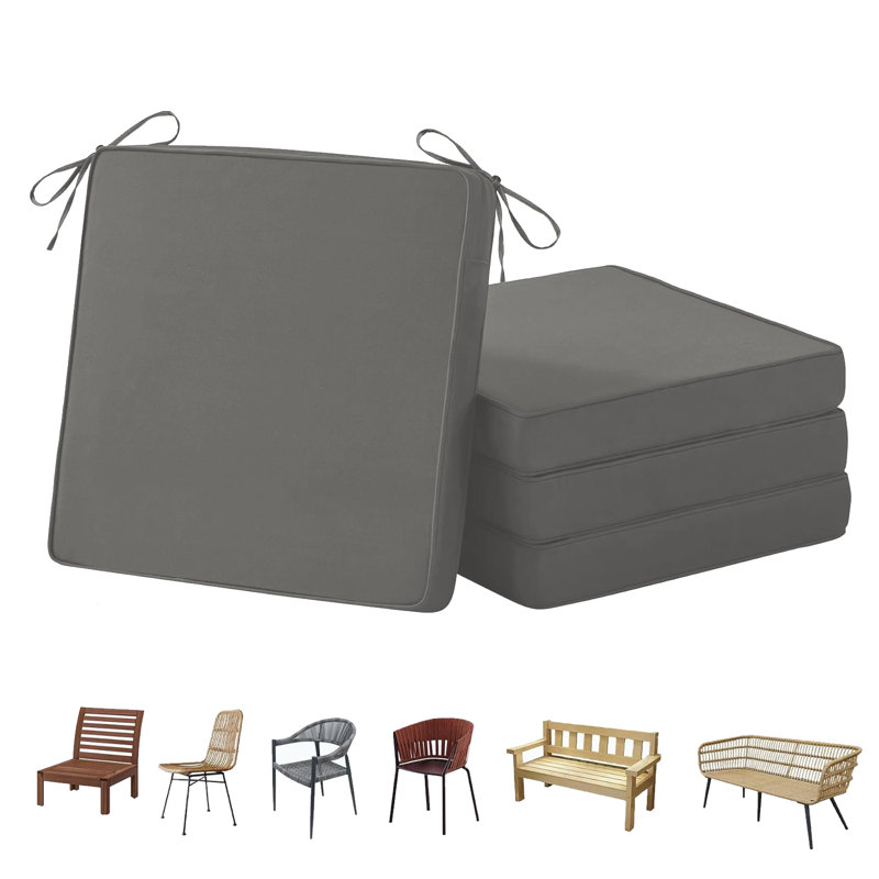 Waterproof Outdoor Patio Chair Cushions (Set Of 4) - 4" Thick Square Seat Pads, Dark Gray