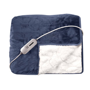 Couverture chauffante en flanelle Mahli, bleu