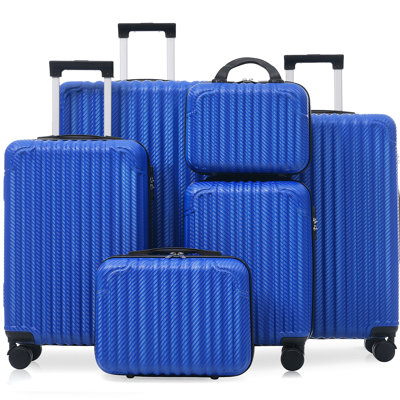 6-Piece Luggage Set, Durable Hardshell ABS Suitcase with Spinner Wheels, TSA Lock, Side Hooks, Lightweight Carry-On & Checked Luggage
