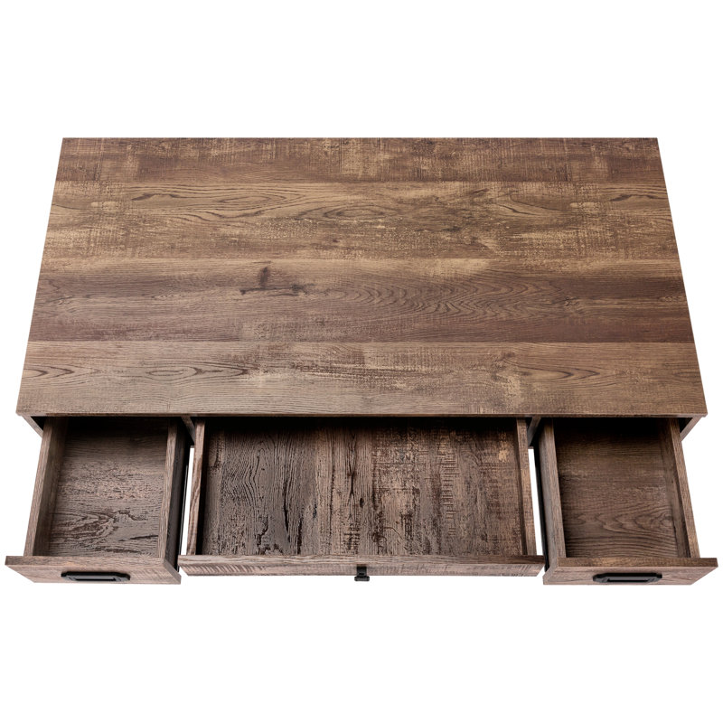 Bureau d'ordinateur brun avec accents en métal noir et tiroirs de rangement, 48 po, pour un rangement de bureau à domicile, stratifié et métal, style industriel moderne