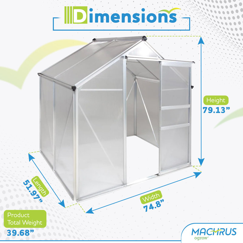 Machrus Ogrow 4 x 6 FT Walk-In Greenhouse with Sliding Door and Adjustable Roof Vent