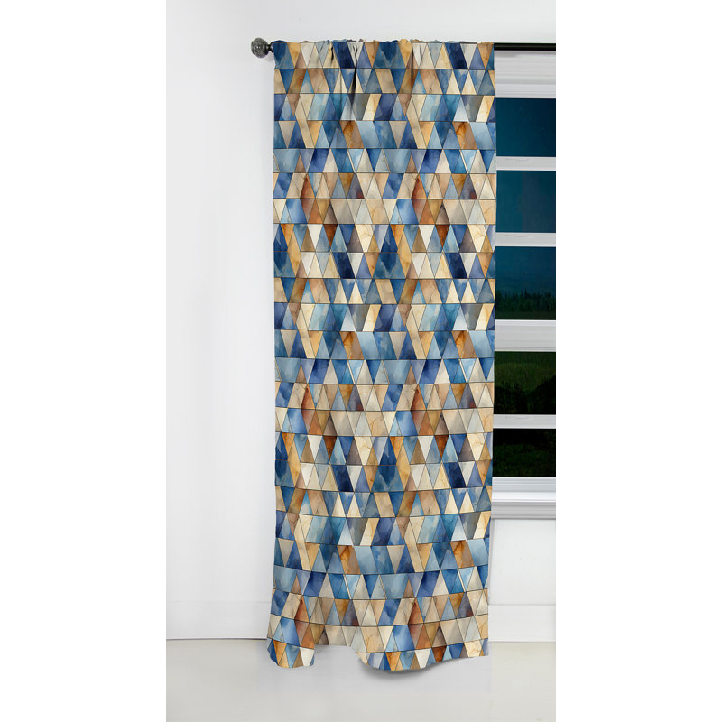 Beige et bleu Triangles Mosaic III - Rideau occultant géométrique abstrait - 1 panneaux, L 52 po x L 108 po