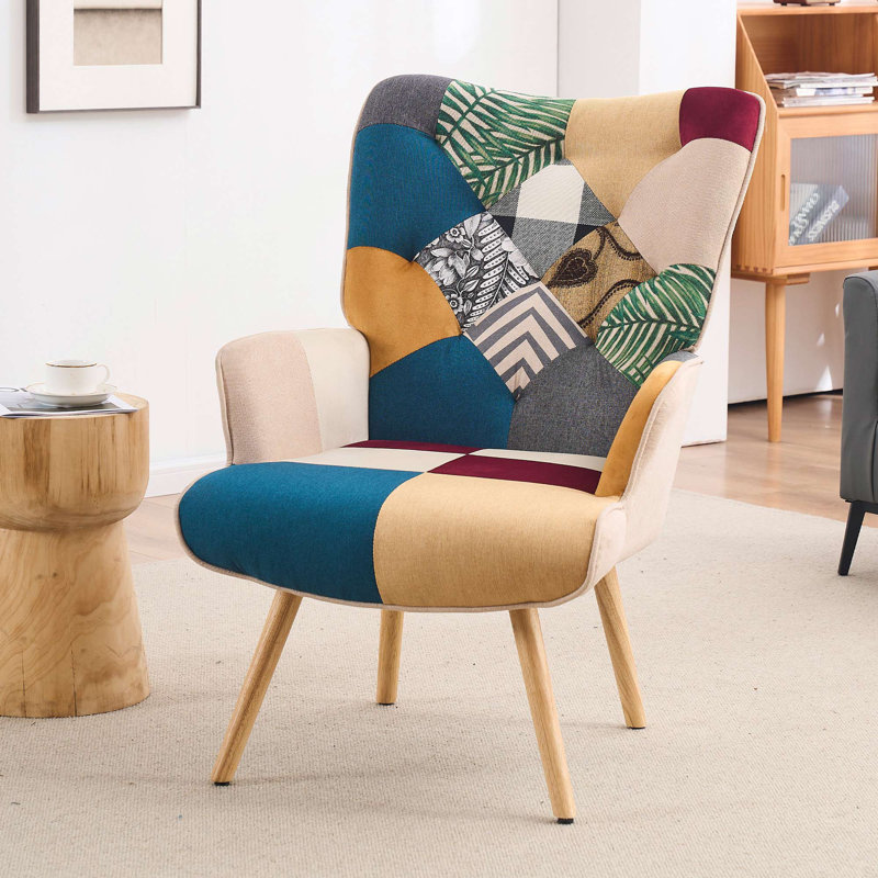 Chaise avec accoudoirs à haut dossier Heidegard, Polyuréthane bleu / beige / gris
