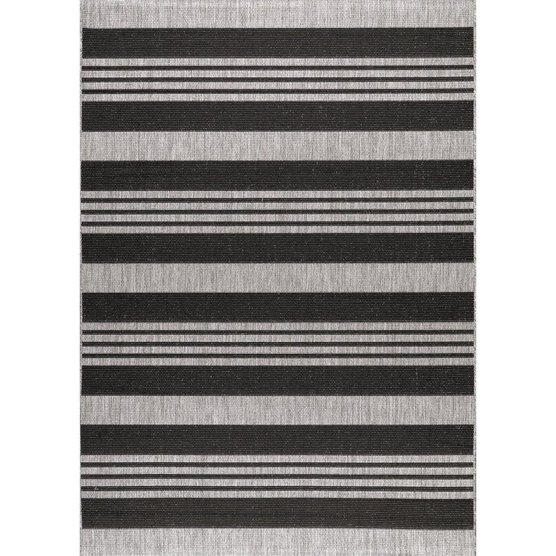 Hawkes Striped Beige/Gray Indoor/Outdoor Rug, Rectangle 7' 6" x 10' 9"