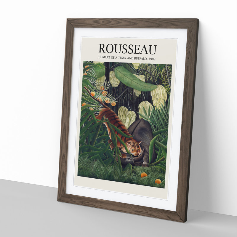 Combat of a Tiger and Buffalo Vol.2 by Henri Rousseau - Picture Frame Art Prints, Walnut, 48cm H x 36cm W x 2cm D