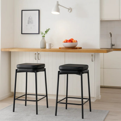 Jenie Counter Height Stool Set Of 2, Metal Legs, Black Faux Leather