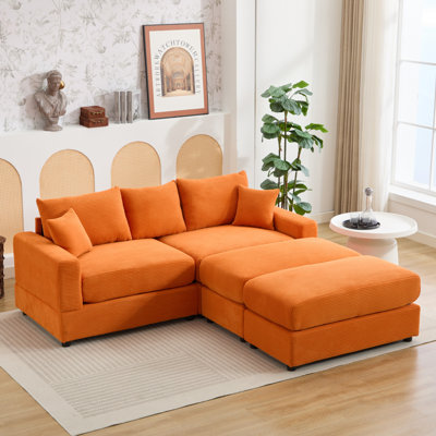 Modern Sofa Sectional Couch , 2 Pieces Corduroy Couch Cushion Covers , Soft Stretch Sofa Slipcovers With 2Pcs Pillows