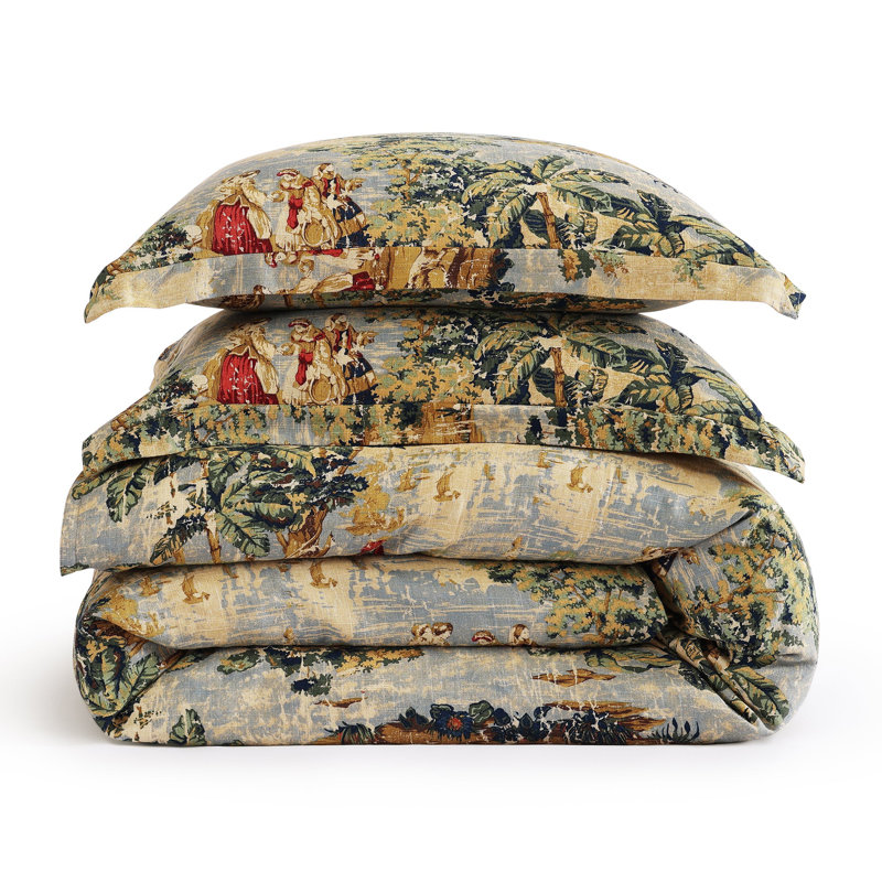 Provence Washed Linen Gold Yellow Victorian Print Shabby Elegance Comforter Set with Pillow Shams
