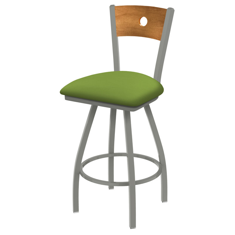 Voltaire Swivel Stool, 25, Anodized Nickel, Canter Kiwi Green Seat/Medium Maple Back Finish