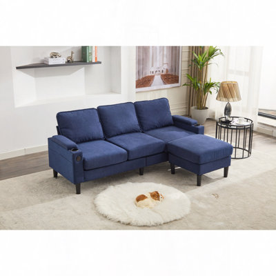 Knock Down 3-Seat Combo Sofa With Storage Ottoman For Living Room Apartment Bedroom And Compact Room, Upholstered Sectional Couch, L Shaped Bench With A Footrest
