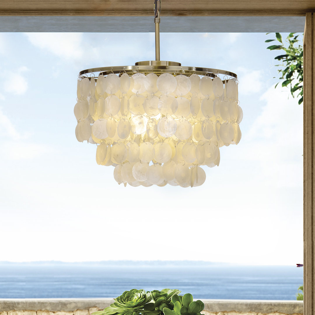 Chyrl 3 - Light Coastal Natural Capiz Shell Tiered Chandelier for Dining Table Dakota Fields