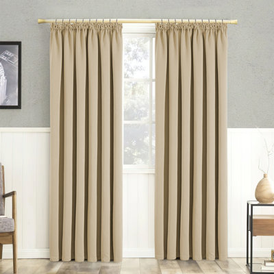 100% Polyester Blackout Pencil Pleat Room Darkening 230 GSM Curtains (Set of 2)