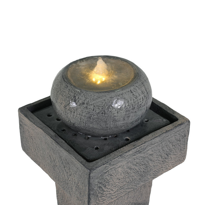 25.59"H Minimalist Concrete Column Fountain–LED-Lit Modern Outdoor Oasis, Sturdy Landscape Feature For Patio, Porch