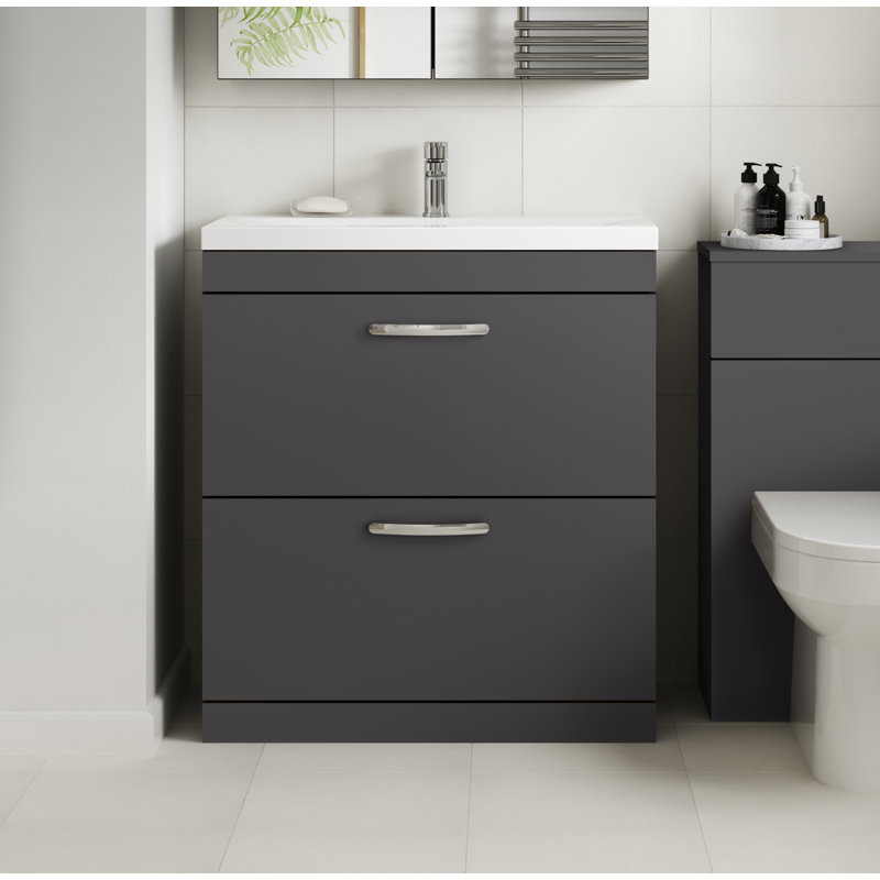 Athena 810mm Single Bathroom Vanity with Integrated Ceramic Basin, Gloss Grey