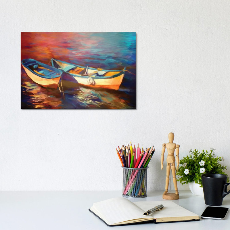 Canoes At Dusk by Angel Estevez - Print on Canvas, 20.32cm H x 30.48cm W x 1.91cm D, Wrapped Canvas