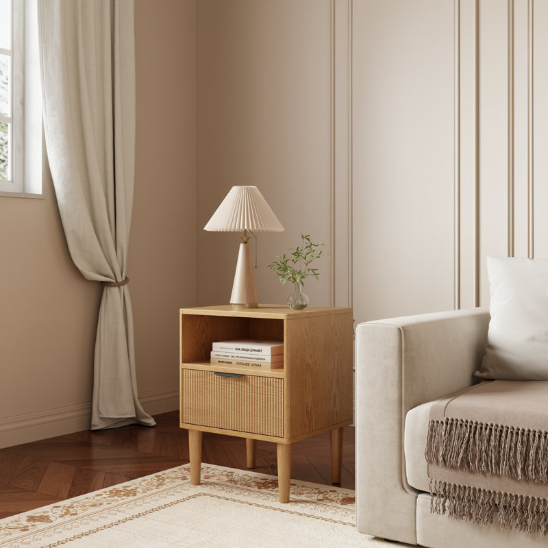 17.7'' W Solid Wood Nightstand, Tan
