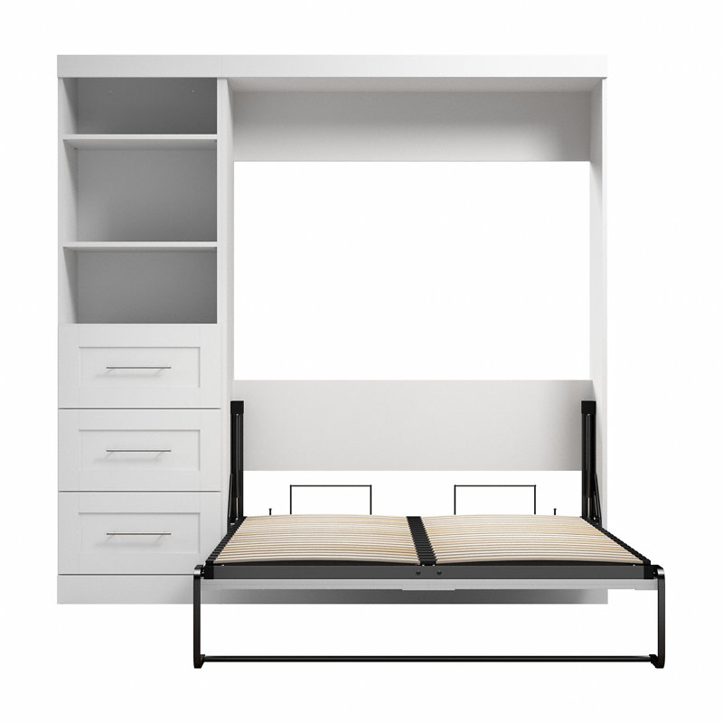 Arlex Murphy Bed with Shelving and Drawers, White, Full