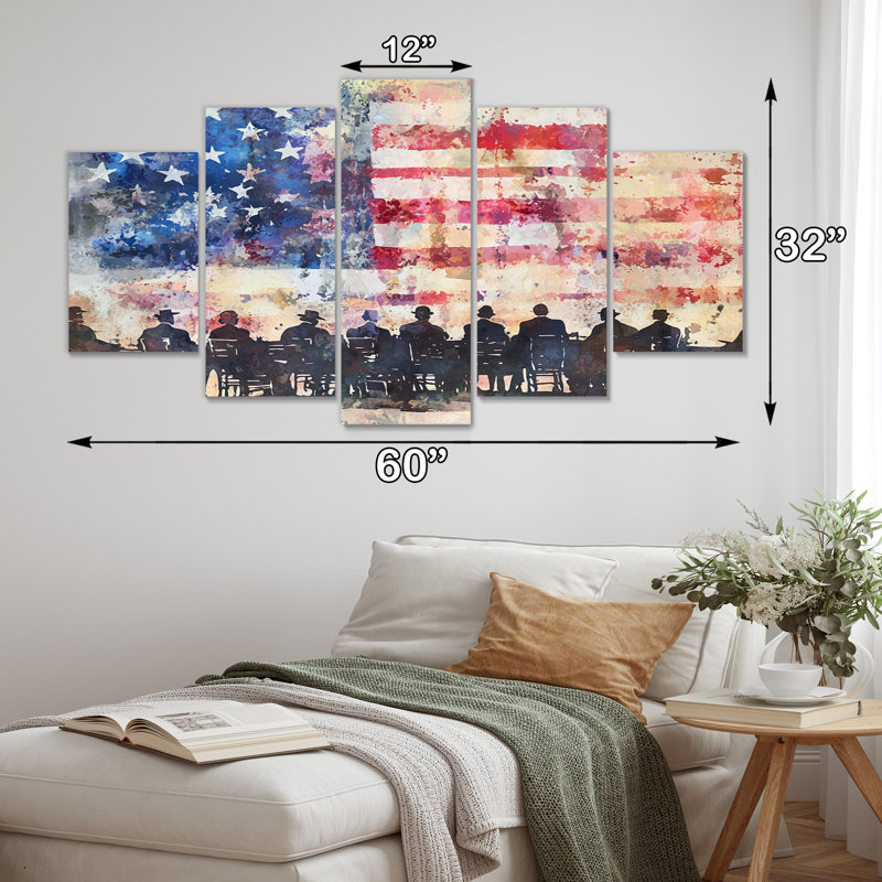 Drapeau des États-Unis sur la convention des États-Unis - art mural patriotiste américain - décoration murale moderne 5 pièces