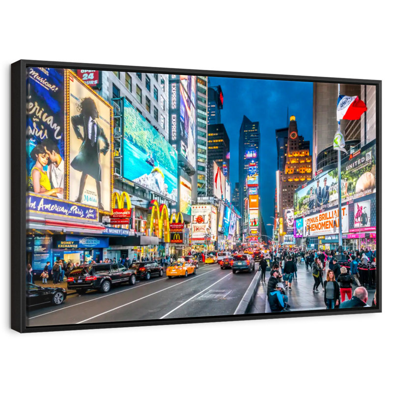 Iconic NY Times Square, Cadre flottant noir, 40 po x 27 po