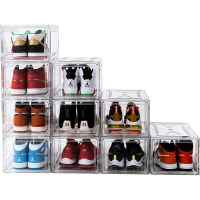 Clear Stackable Shoe Boxes With Magnetic Door - 10 Pack Shoe Storage Organizer For Sneakers, Boots, And Large Size Shoes - Durable And Space-Saving De