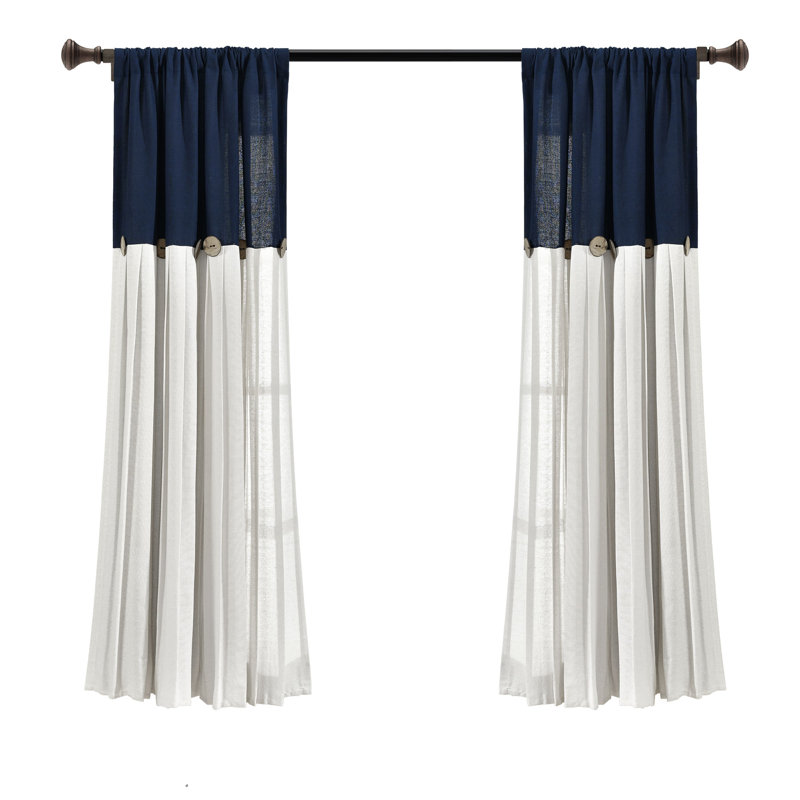 Semi Sheer Curtain Single Panel, Navy/White