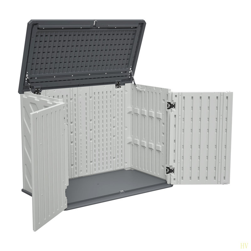 Résistance aux intempéries avec remise horizontale, grande armoire de rangement extérieure verrouillable, unité de rangement en plastique PEHD épais pour les cours, le patio et le jardin (28 pieds cubes)