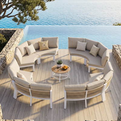 Ensemble de conversation de patio en aluminium pour 7 personnes avec coussins et table basse