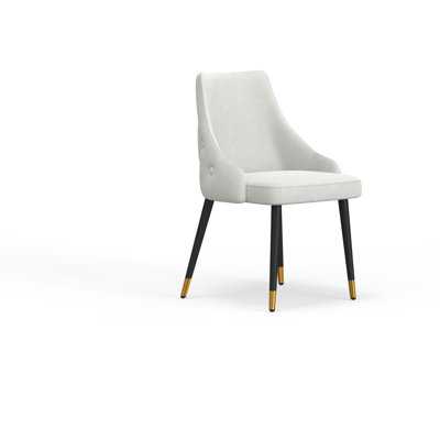 Button-tufted Velvet Chair with Black Metal Legs, Set of 2