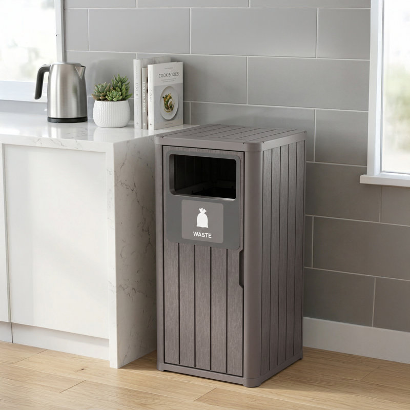 Poubelle en résine imperméable 35,44 "H pour patio et cuisine, Grey