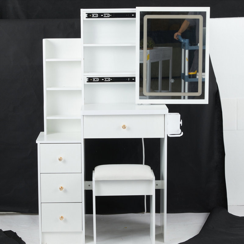 Small Space Vanity Set with LED Mirror and Fast Charging Station
