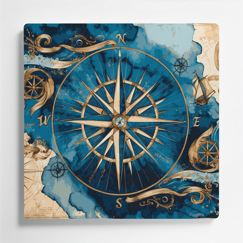 Nautical Compass Designs Beige Metal Wall Art