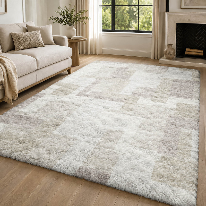 Tapis moderne Dream Shag ADS740, lavable à la machine, de qualité supérieure, Beige, 9' x 12'
