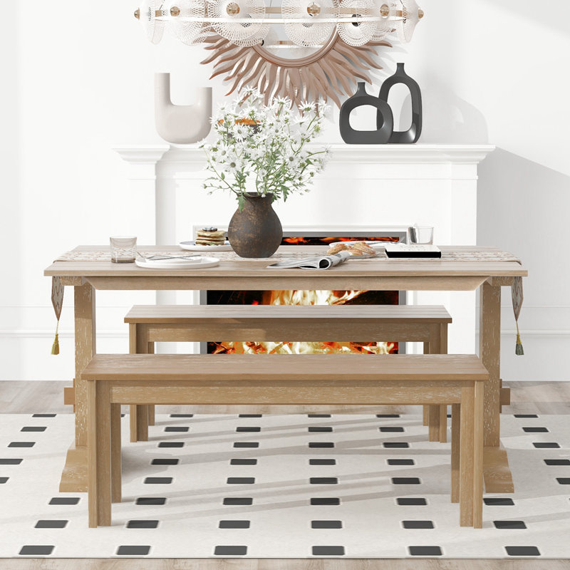 Latitude Run® 3-Piece Retro Dining Set, Rectangular Trestle Table and 2 ...