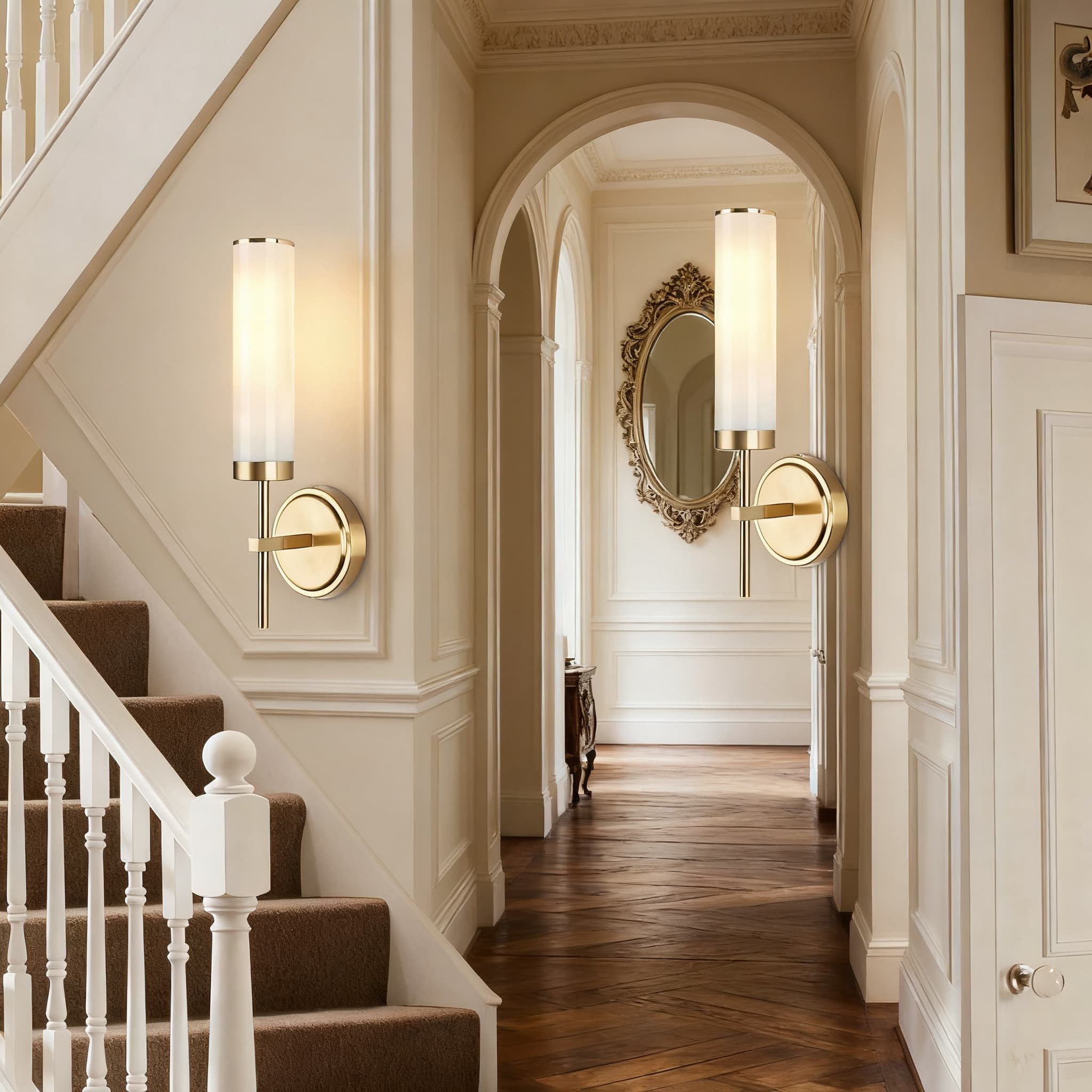 Latitude Run® Modern Wall Sconces Set Of 2, 16-Inch Iron Bathroom Lighting  With Glass Shade, Hardwired Fixture For Bedroom, Living Room, Corridor,  Mirror, Stairs, Holds 60W E26 Bulb (Not Included) | Wayfair, image size:2048x2048