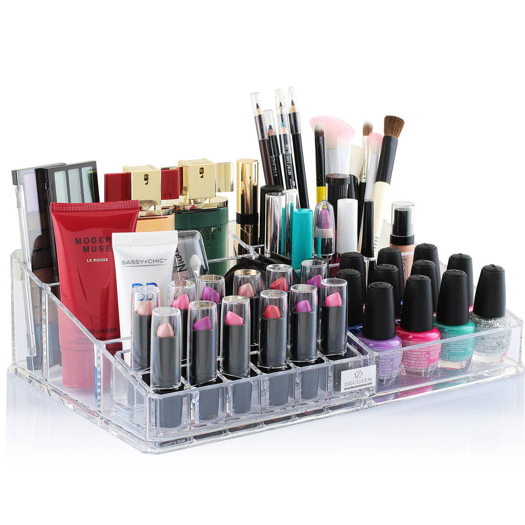 Clear Acrylic Makeup Organizer with 21 Slots for Makeup Storage Vanity Decor and Jewelry Display Decozen