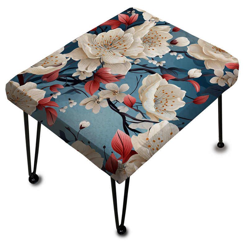 Repose-pieds beige et bleu avec motif japonais Tranquility